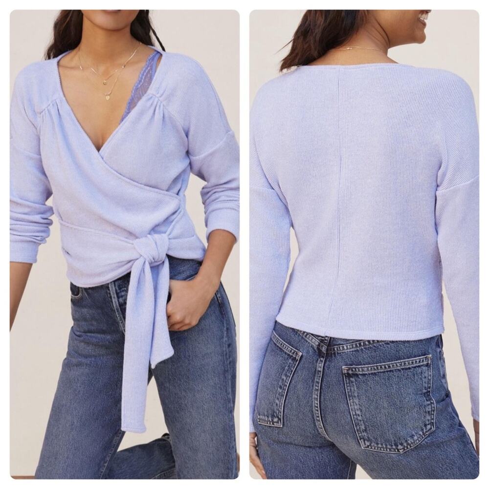Anthropologie Cozy Twist-Front Top Sky